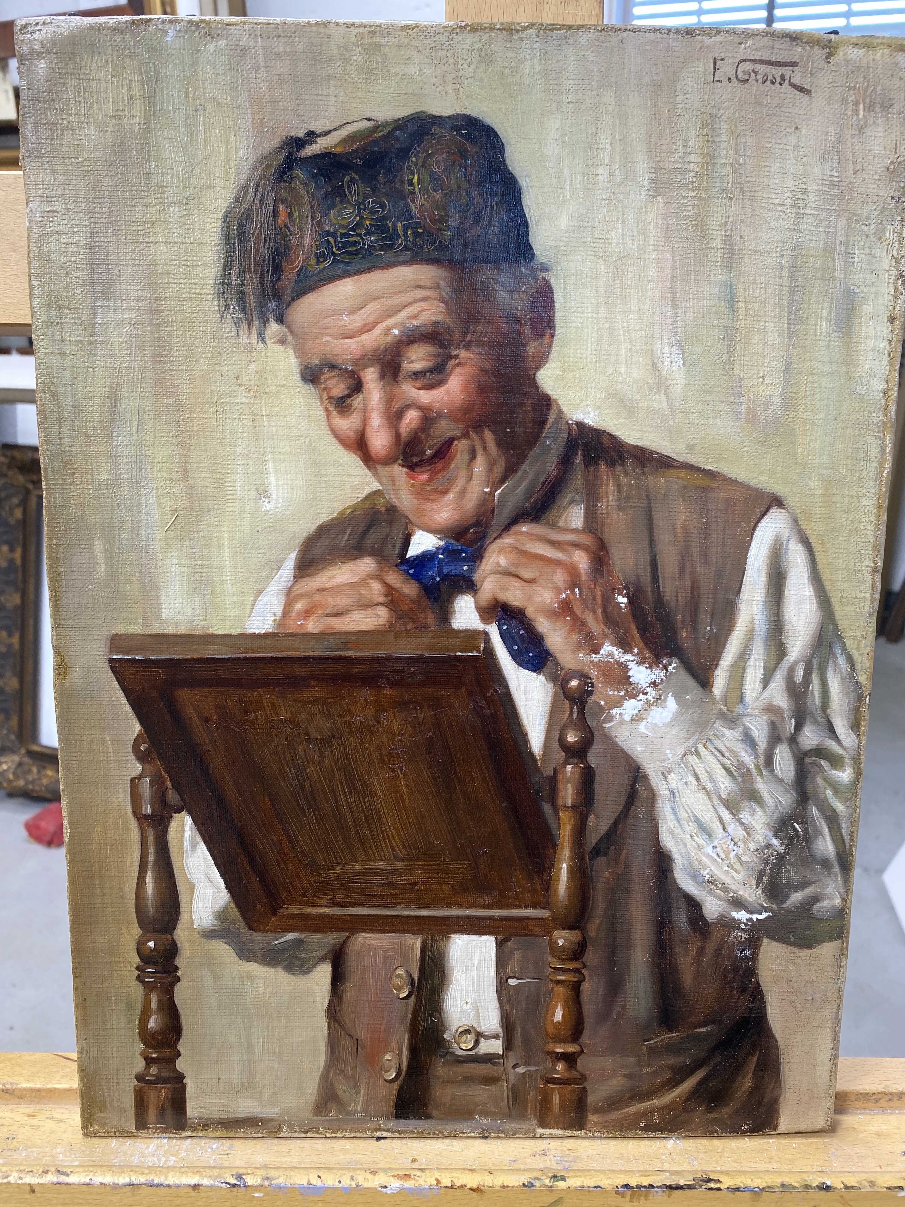 oil painting of man with bowtie and mirror